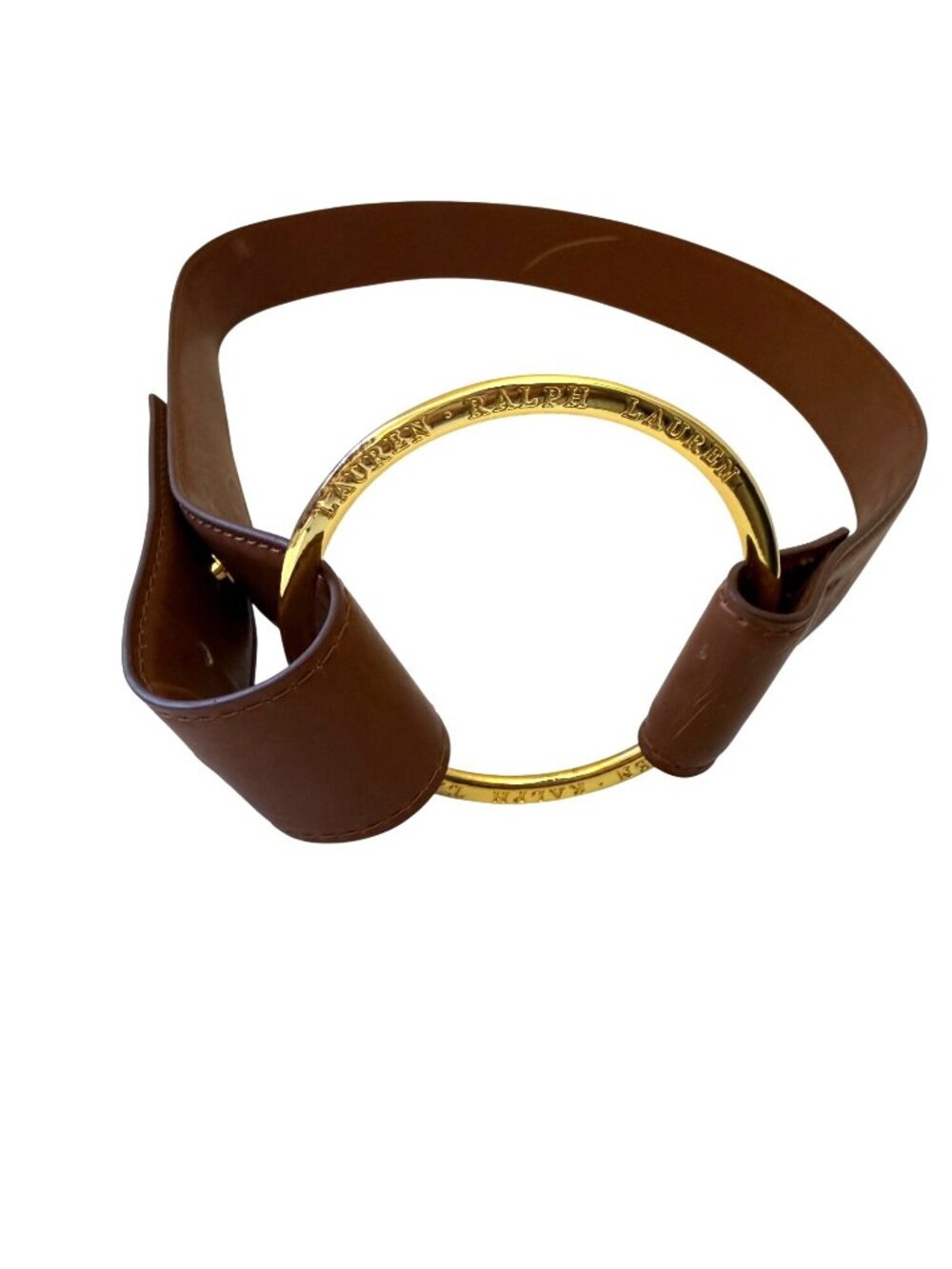 Lauren Ralph Lauren Women's Leather Belt Sz 10 Brown O-Ring Gold Tone Buckle - Picture 2 of 8